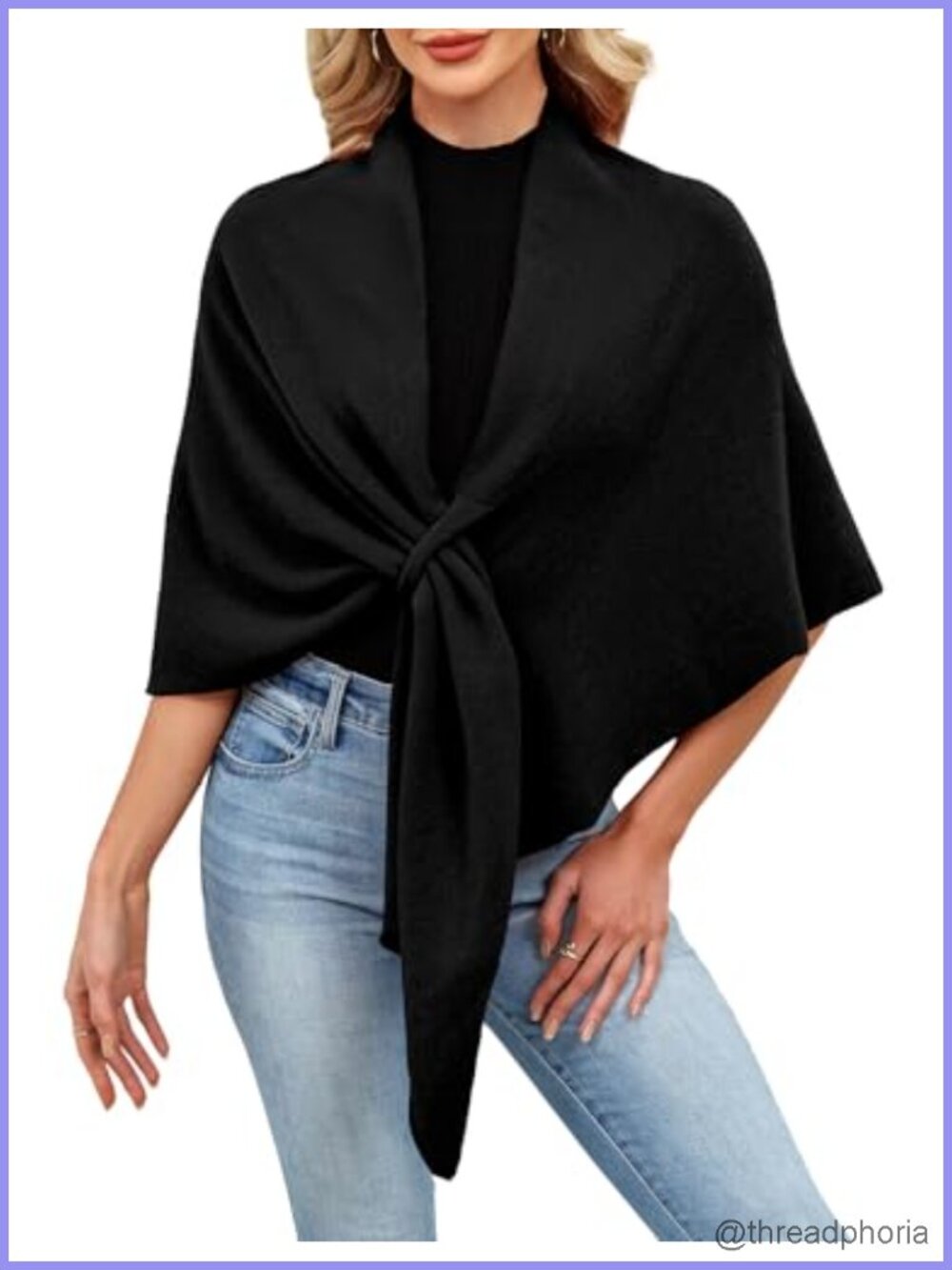 Soft Knitted Open Front Poncho Sweater Wrap Shawl for Fall Winter